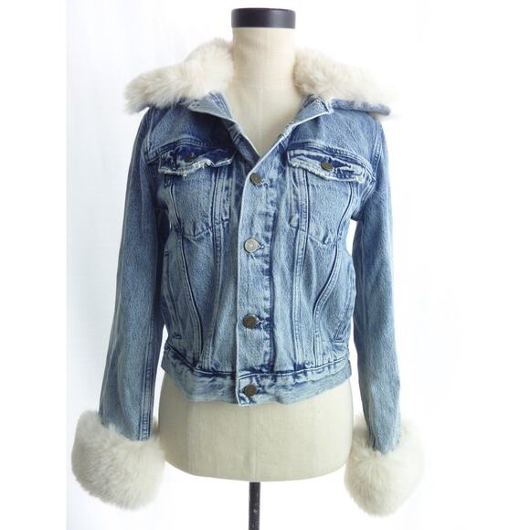 Reformation Aussie Denim Jean Jacket With Faux Fur Trim Sz Small - Picture 5 of 7